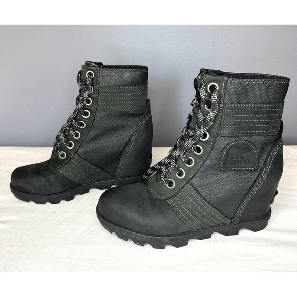 Sorel Lexie Wedge Boots Womens Size 7 Black Lace Up Ankle Booties Lug NL3046-010 - Picture 16 of 16